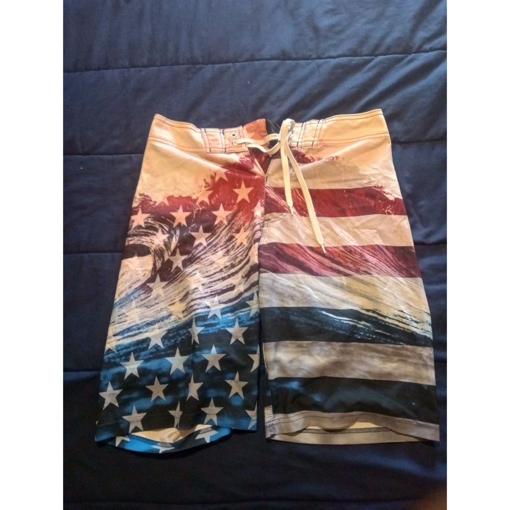 Old Navy Shorts Mens 30 Red White Blue USA American Flag Board Swim Trunks